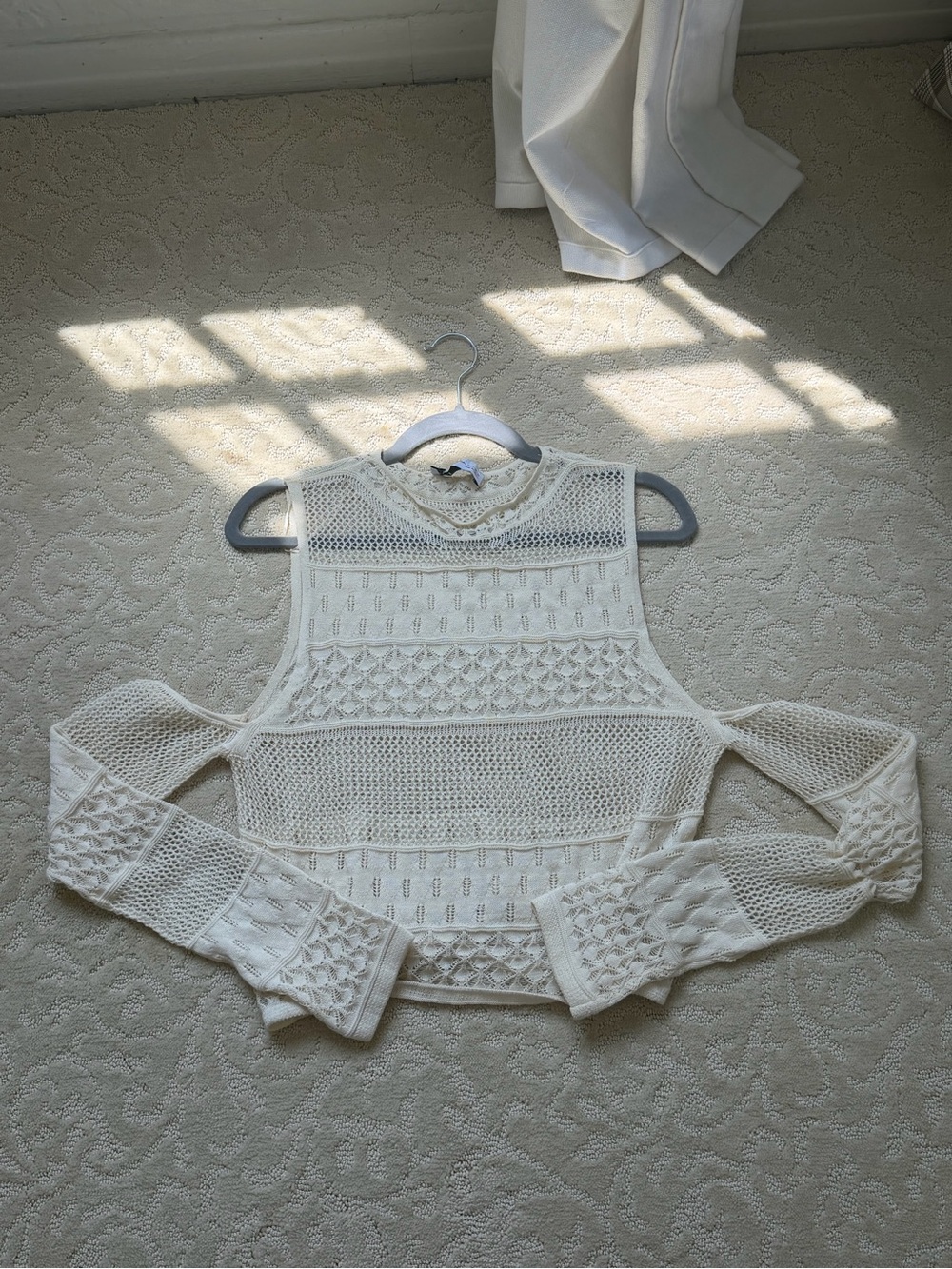 Zara Cream Crochet Knit Cold-Shoulder Top